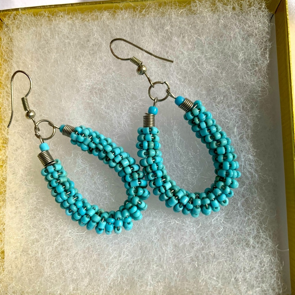 Turquoise blue beaded earrings
